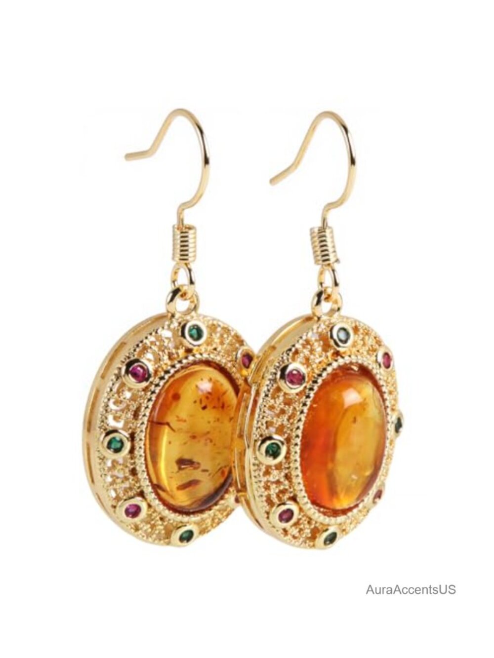 Natural Amber Teardrop Dangle Earrings Copper Floral Drop Women's Jewelry